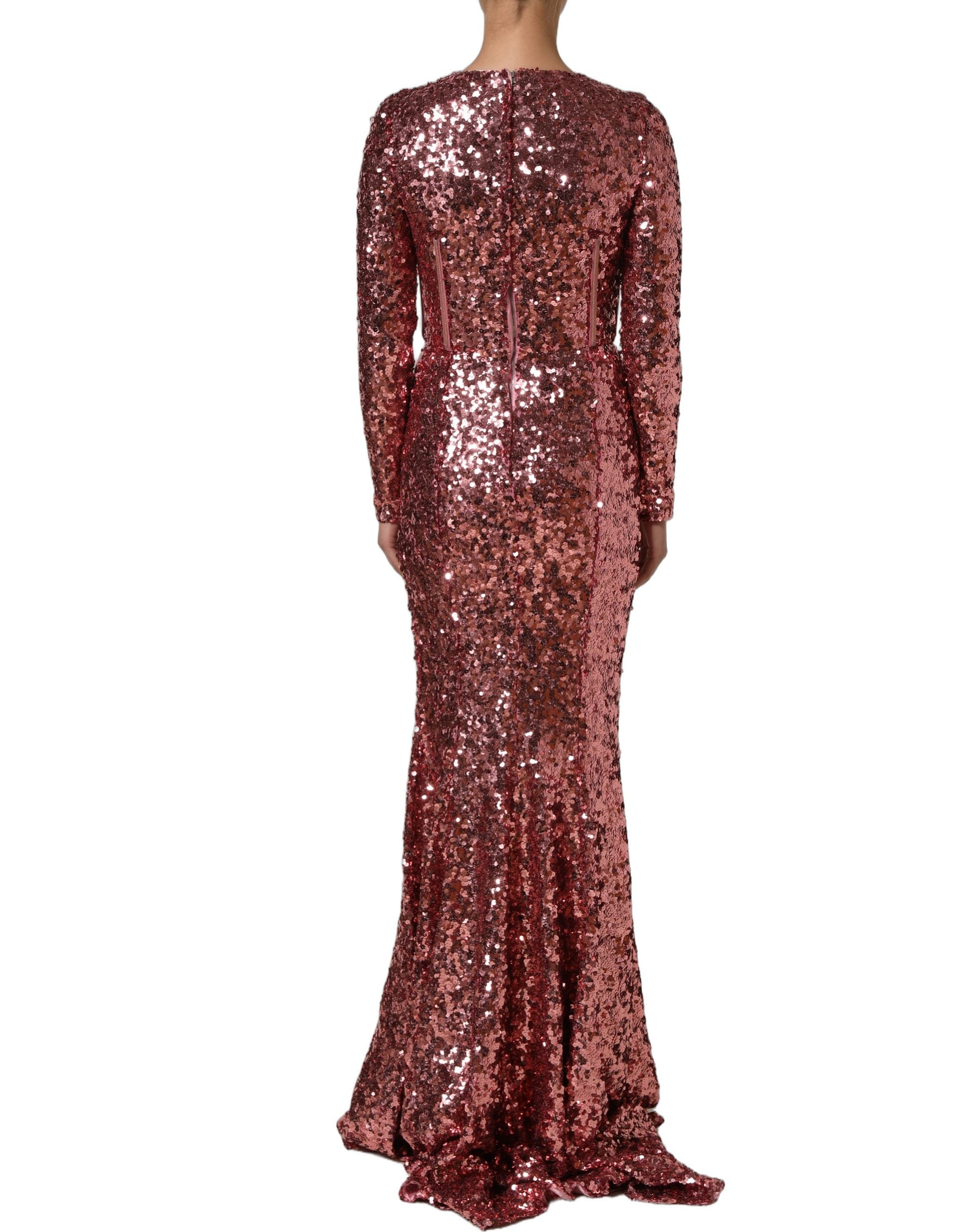 Pink Long Sequined Corset Detailing Gown Dress