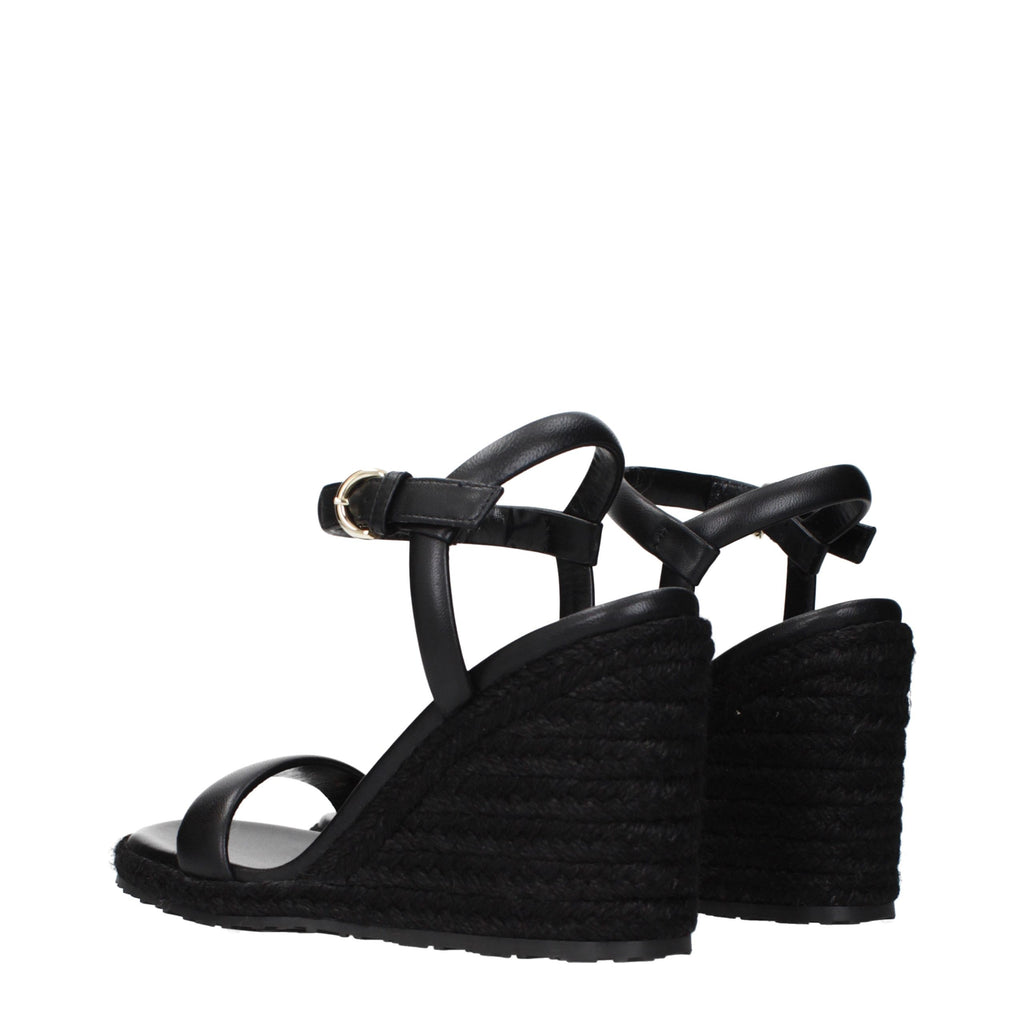 Black Leather Wedge Sandals