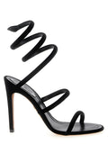 Black Textile Stiletto Heel Sandals