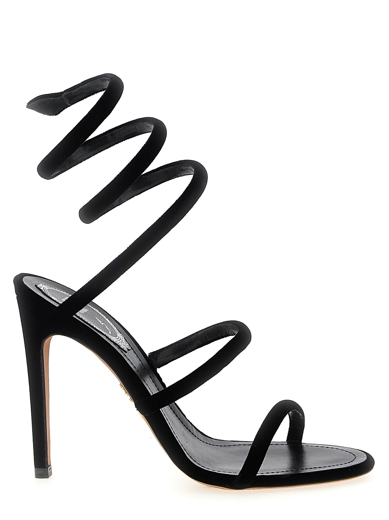 Black Textile Stiletto Heel Sandals