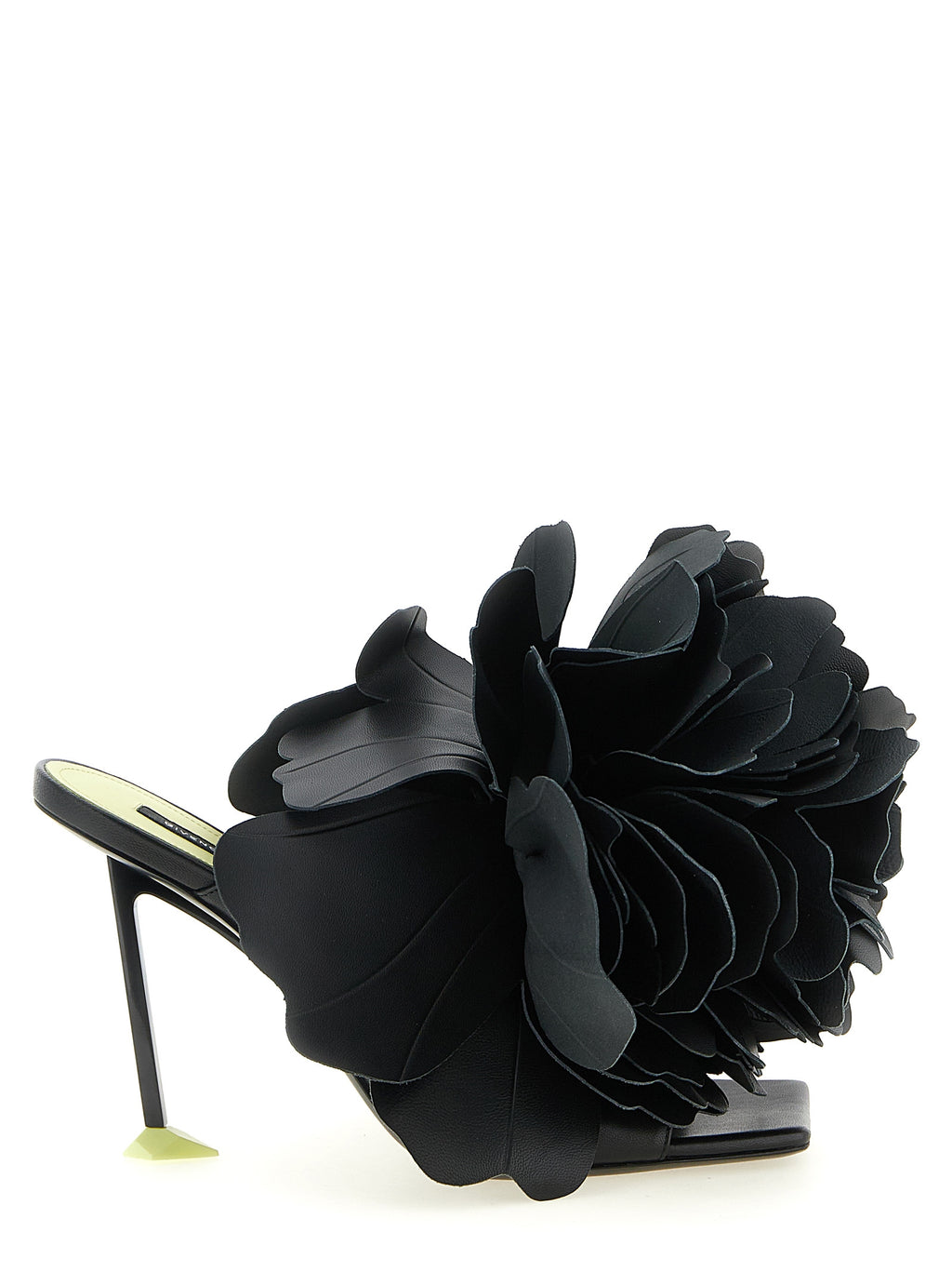 Black Leather Stiletto Heel Sandals