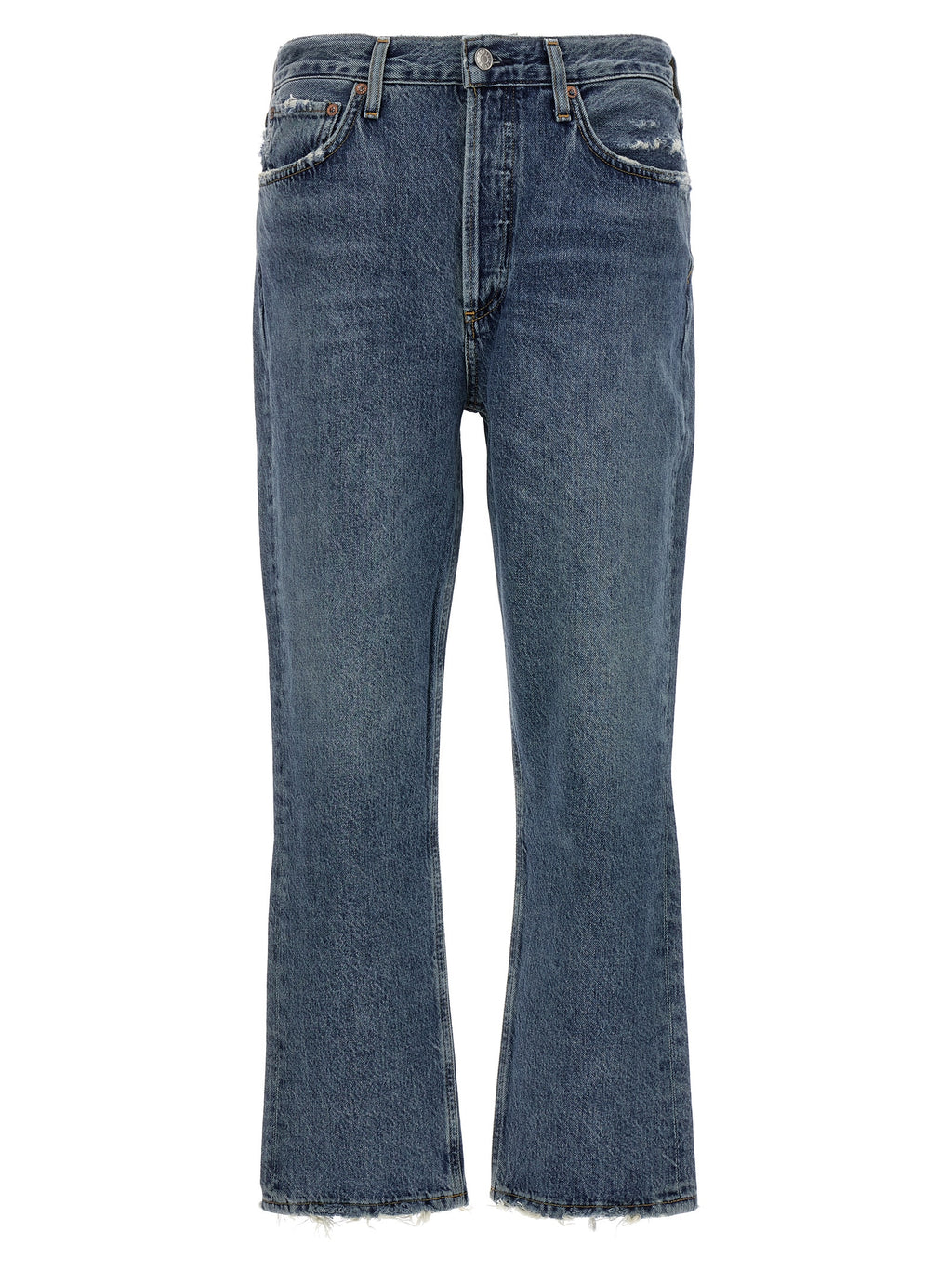 Blue Cotton Cropped Jeans