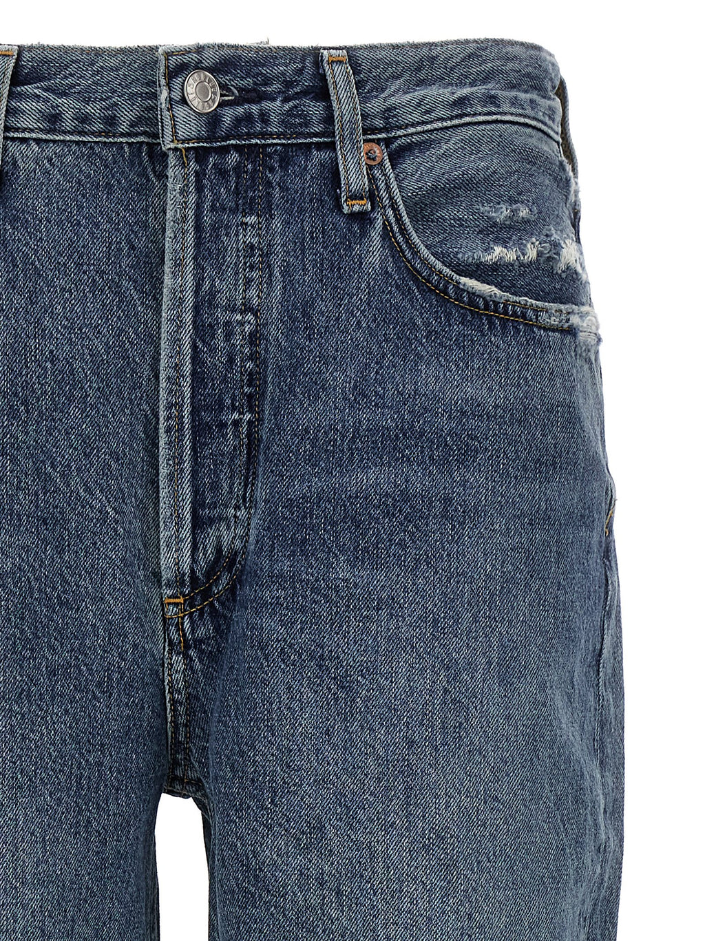 Blue Cotton Cropped Jeans