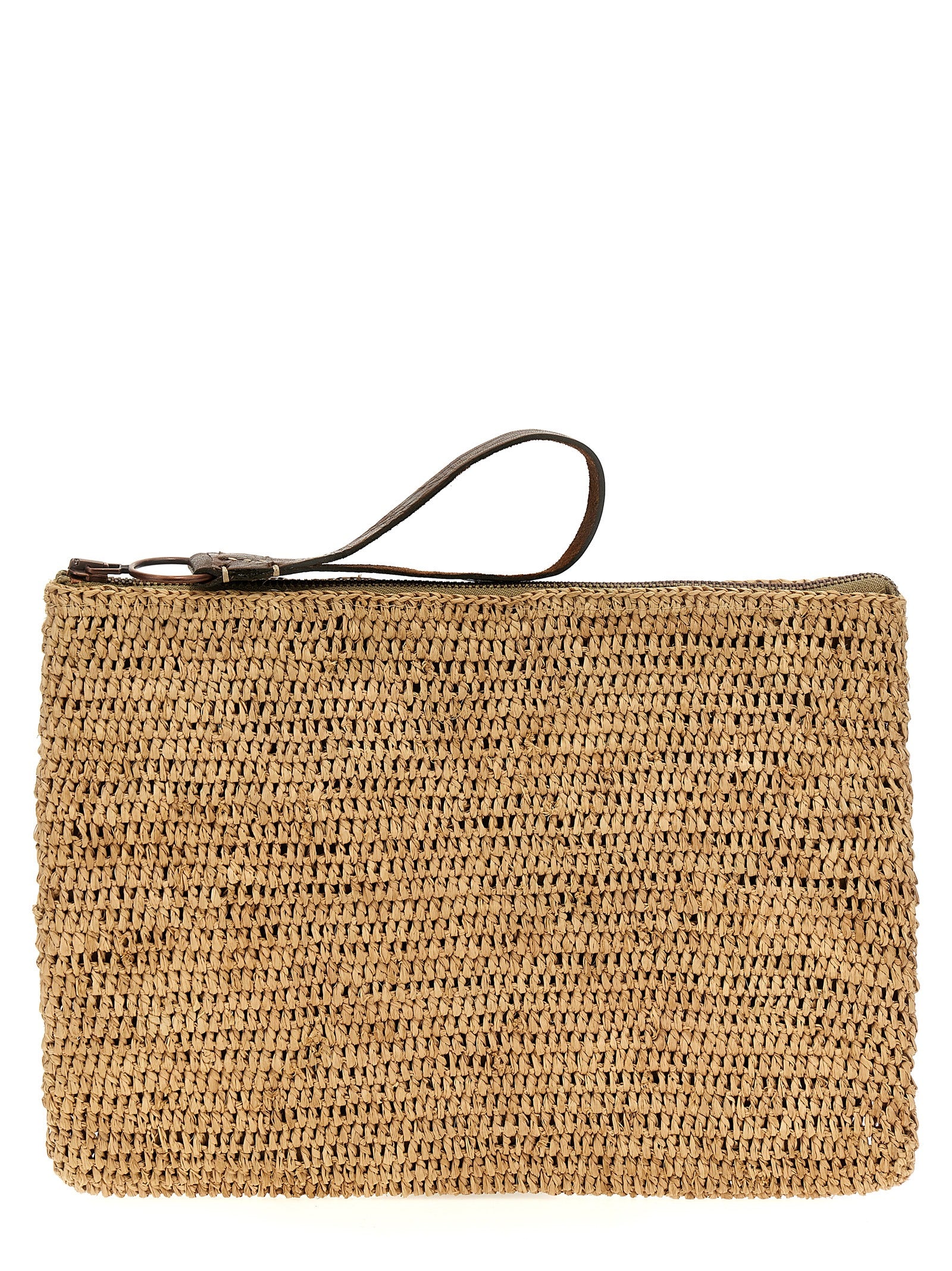 Beige Raffia Clutch Bag