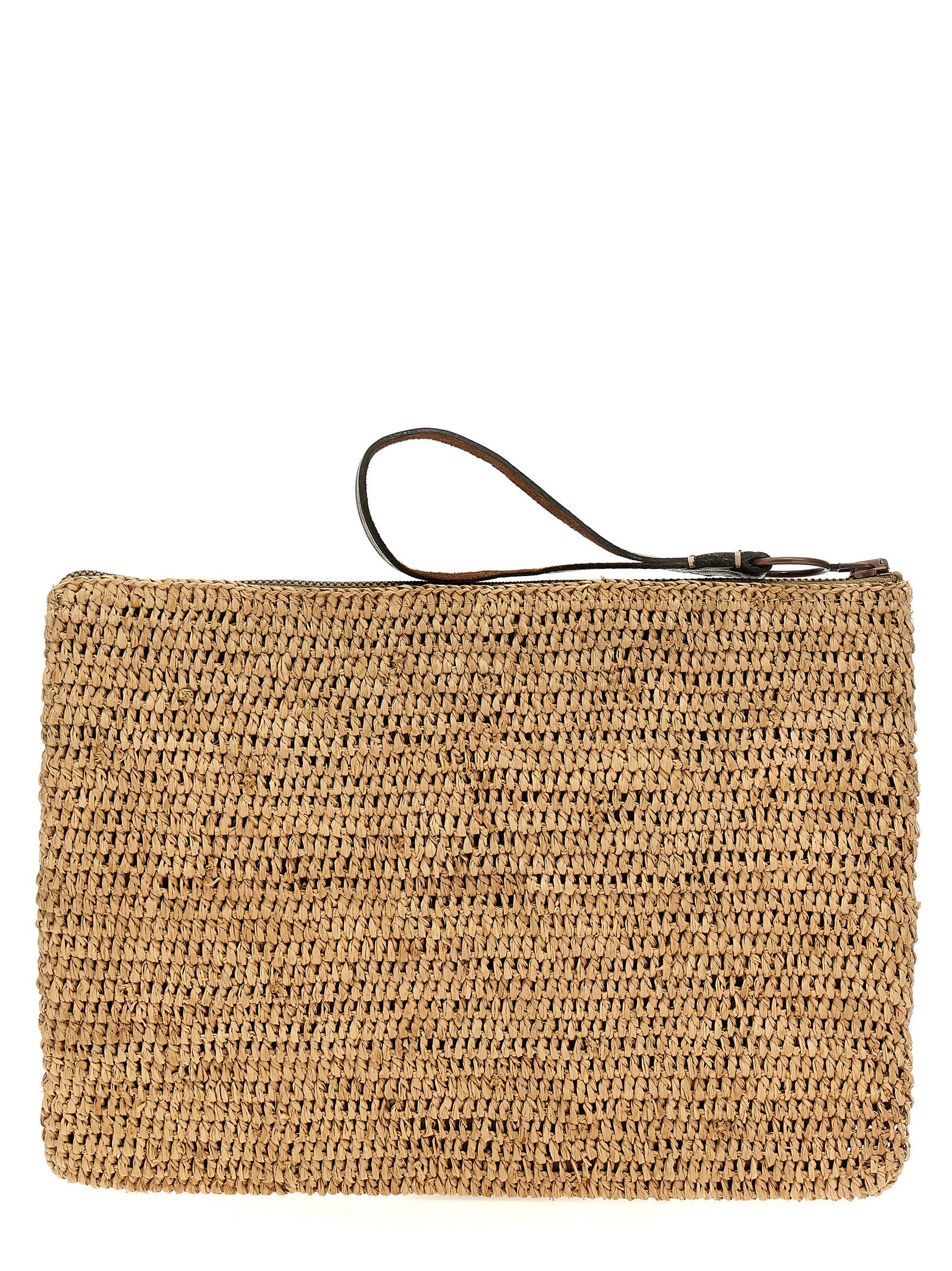 Beige Raffia Clutch Bag