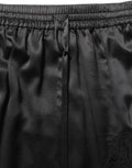Black Lace Trimmed Satin Side Slit Skirt