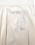 Off White Lace Trimmed Satin High Waist Skirt