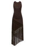 Brown Polyester Long Dress