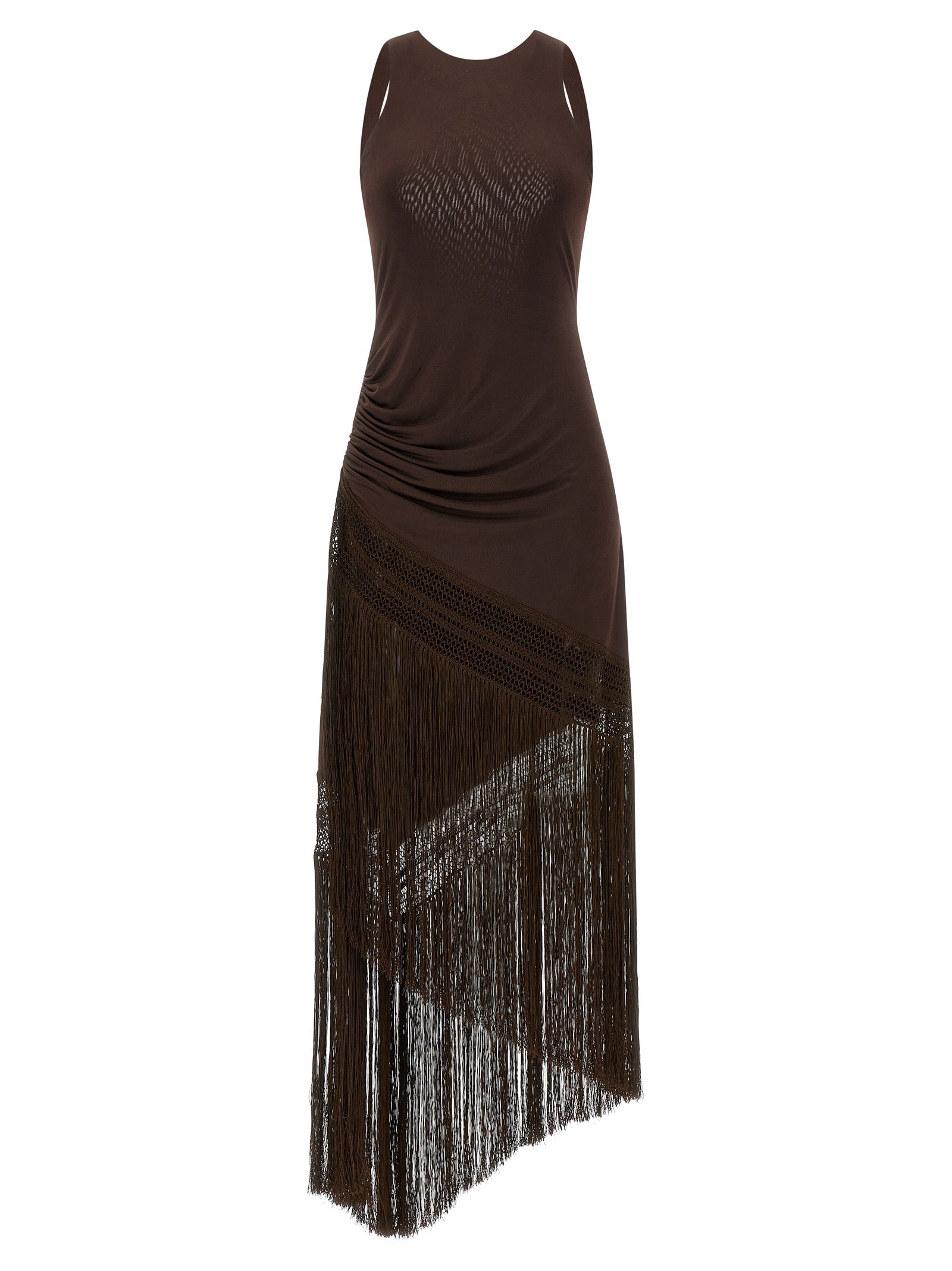 Brown Polyester Long Dress