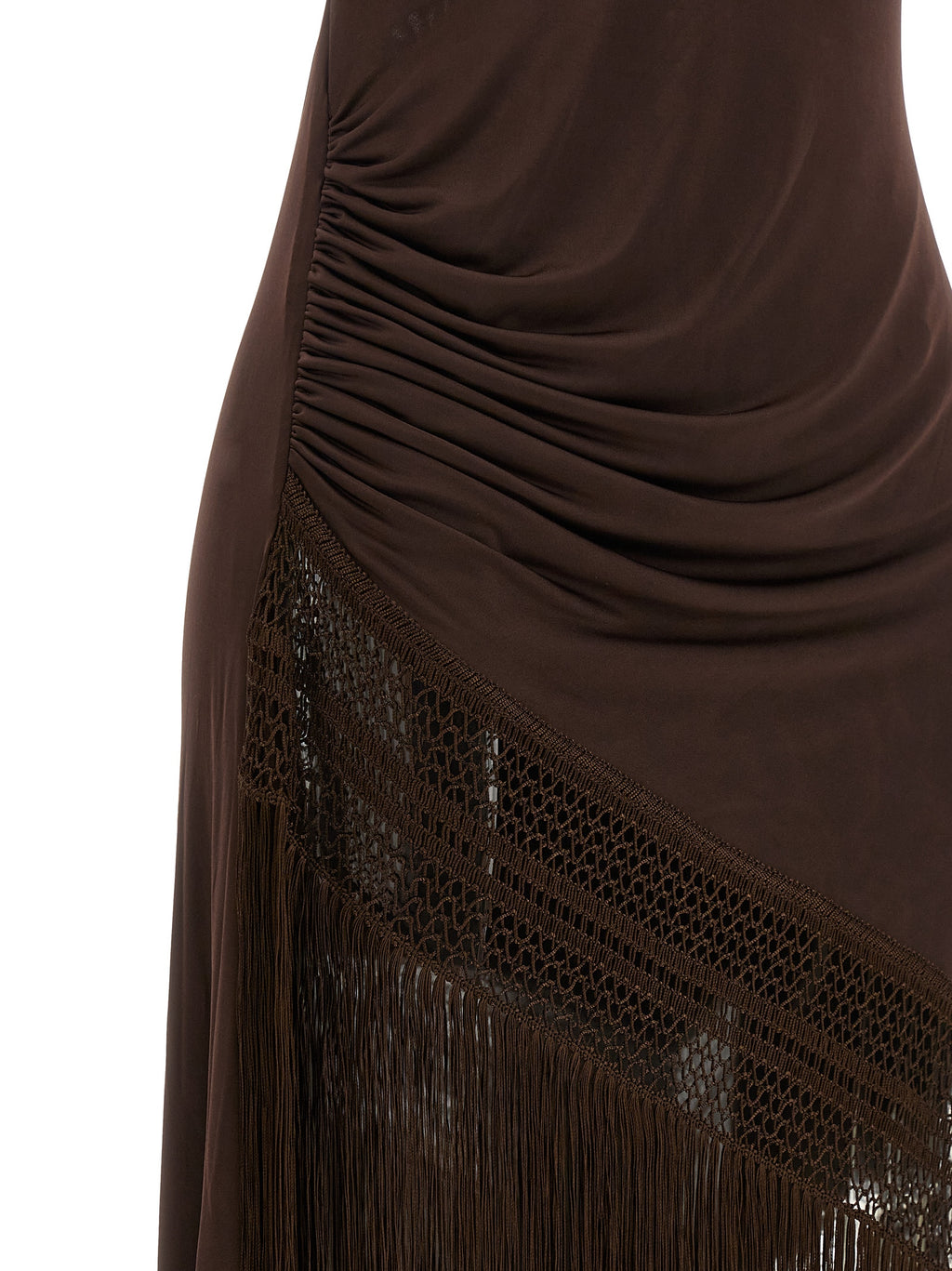 Brown Polyester Long Dress