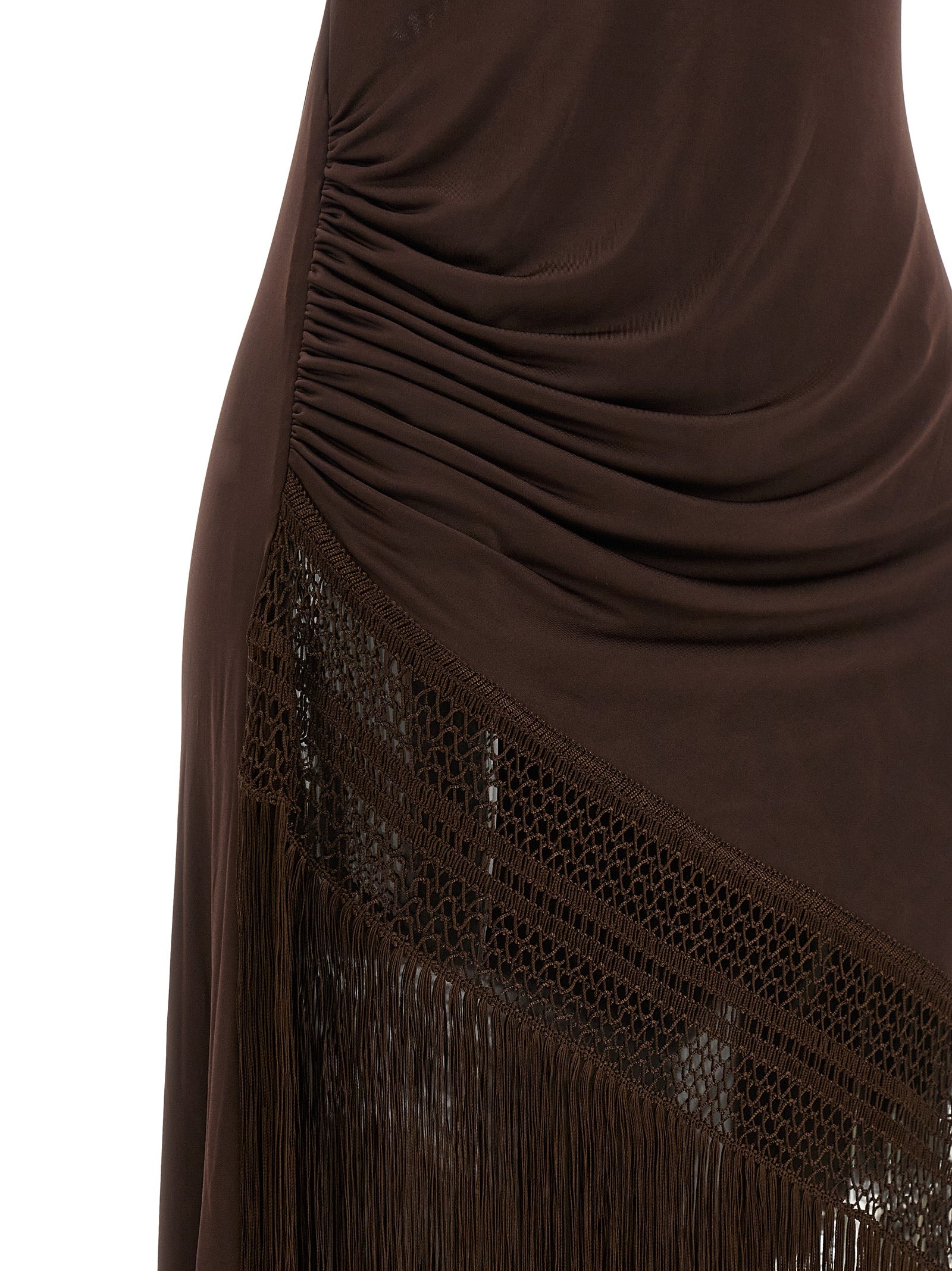 Brown Polyester Long Dress