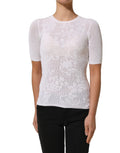 Alpha Studio White Floral Lace Knit Fabric Short Sleeves Blouse Top