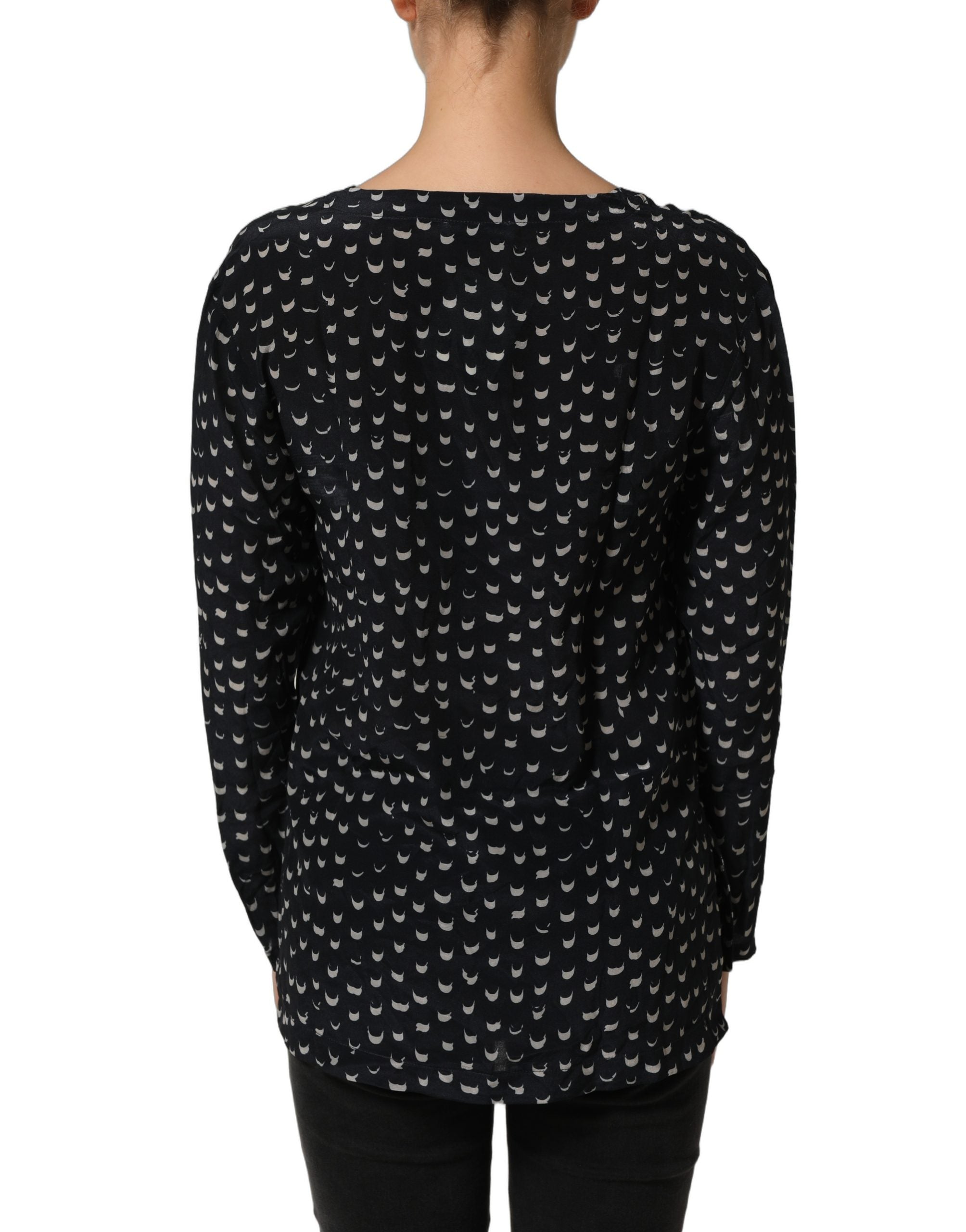 Black SIlk Long Sleeves Deep V-neck Blouse Top