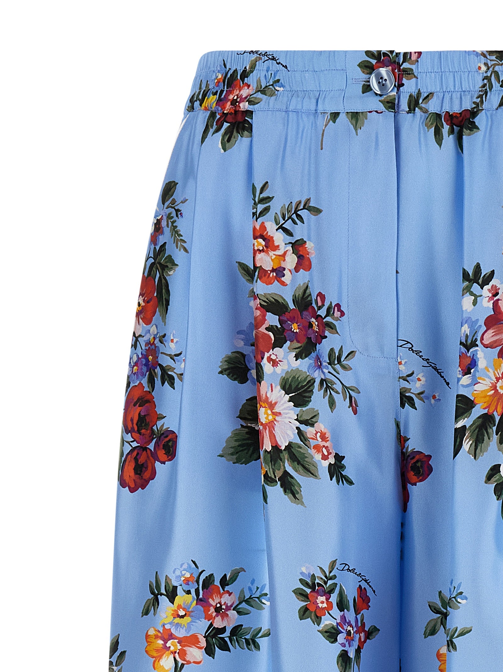 Blue Silk Casual Pants