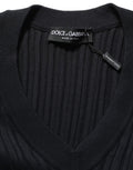 Black Silk Blend V-neck Pullover Men Sweater