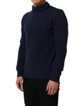 Blue Wool Knit Turtleneck Pullover Sweater