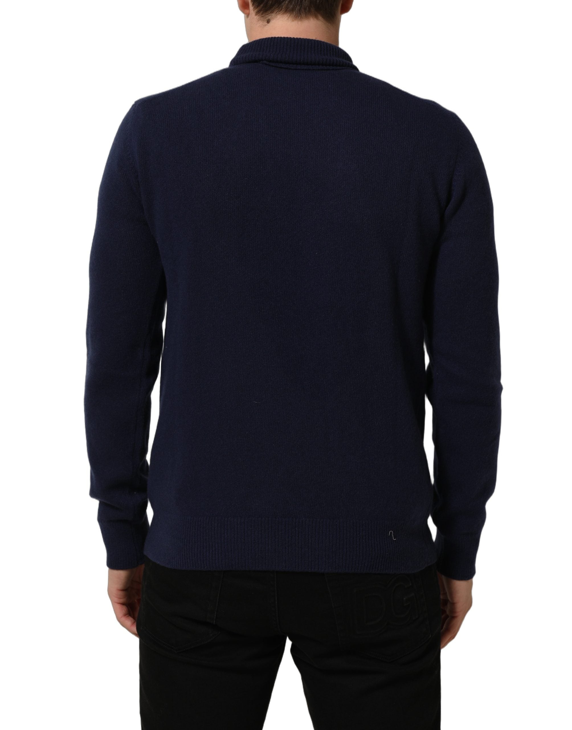 Blue Wool Knit Turtleneck Pullover Sweater