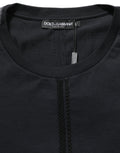 Dark Blue Cotton Round Neck Pullover Sweater