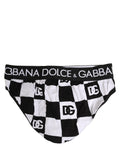 Black White Logo Checkered Midi Brief Underwear