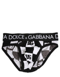 Black White Logo Checkered Midi Brief Underwear
