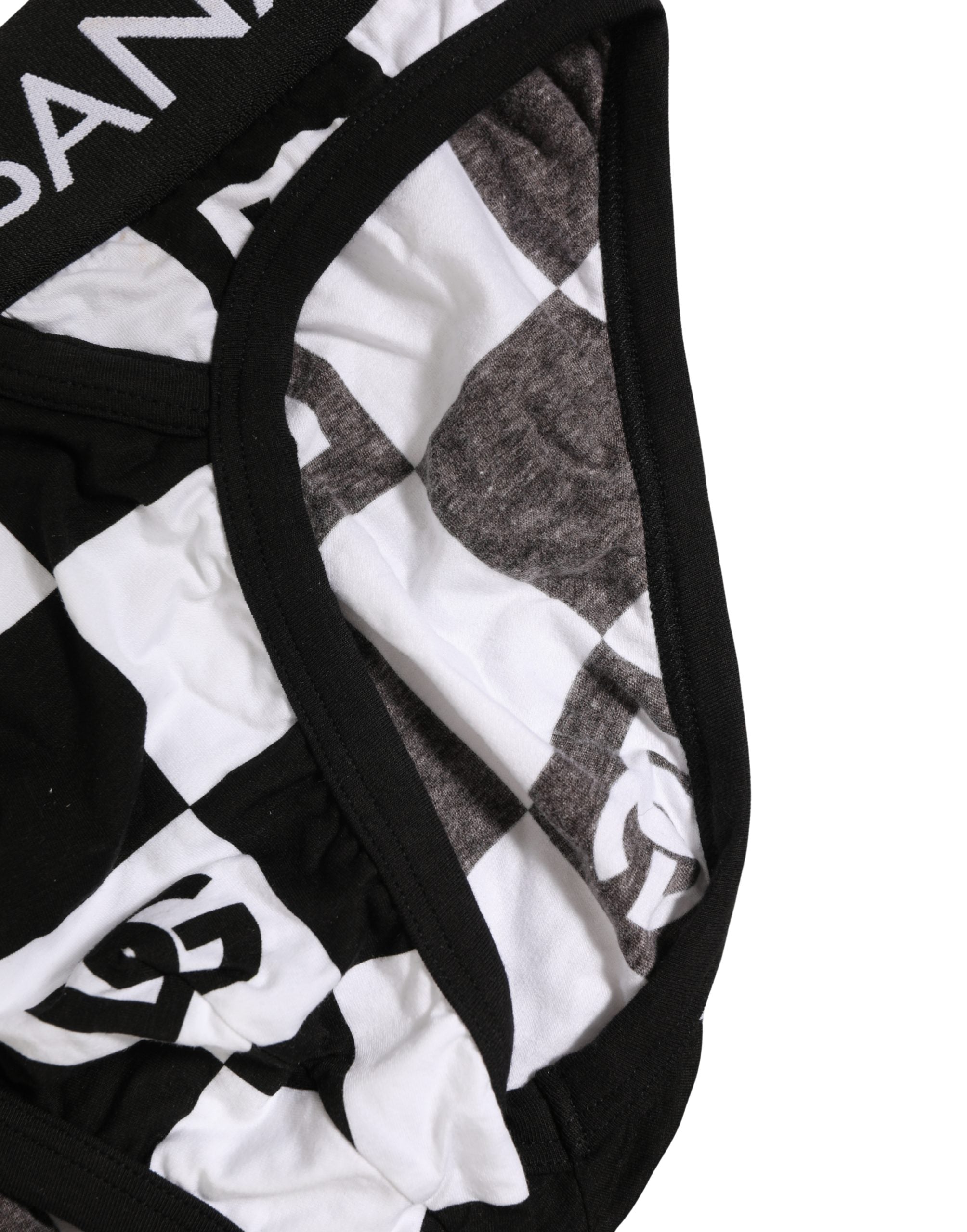 Black White Logo Checkered Midi Brief Underwear