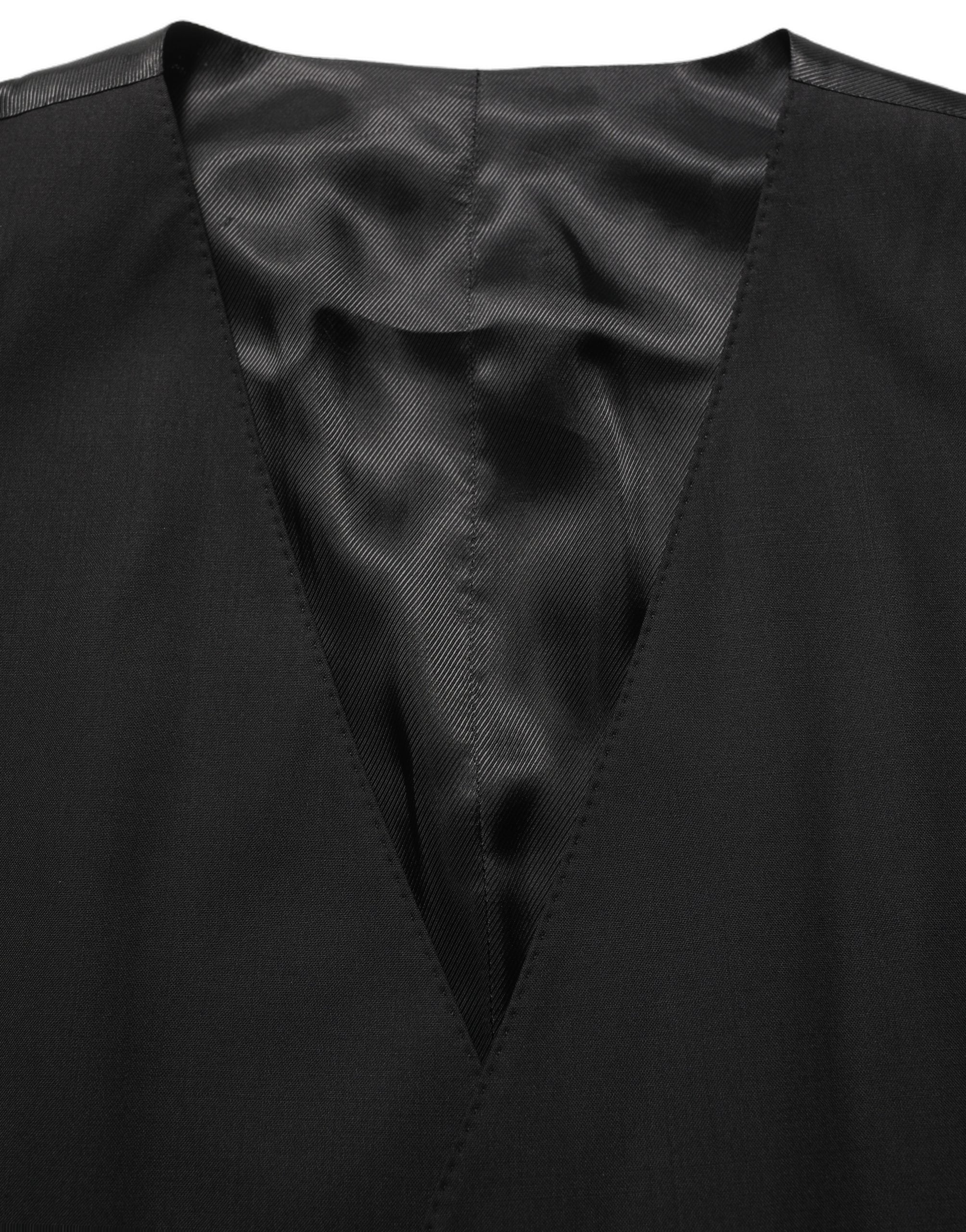 Black Wool Stretch Waistcoat Formal Vest