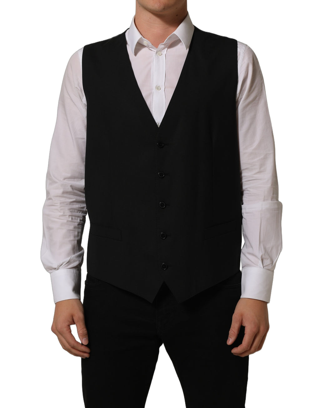 Black Wool Stretch Waistcoat Formal Vest