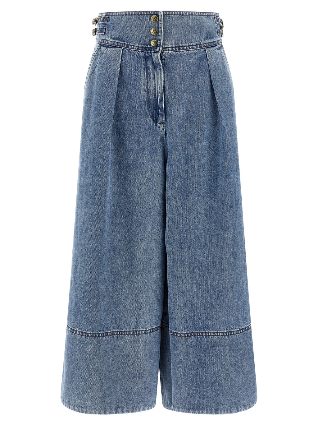 Blue Cotton Cropped Jeans