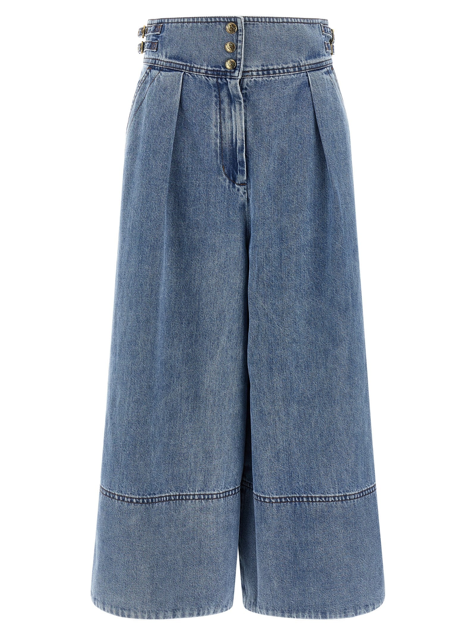 Blue Cotton Cropped Jeans