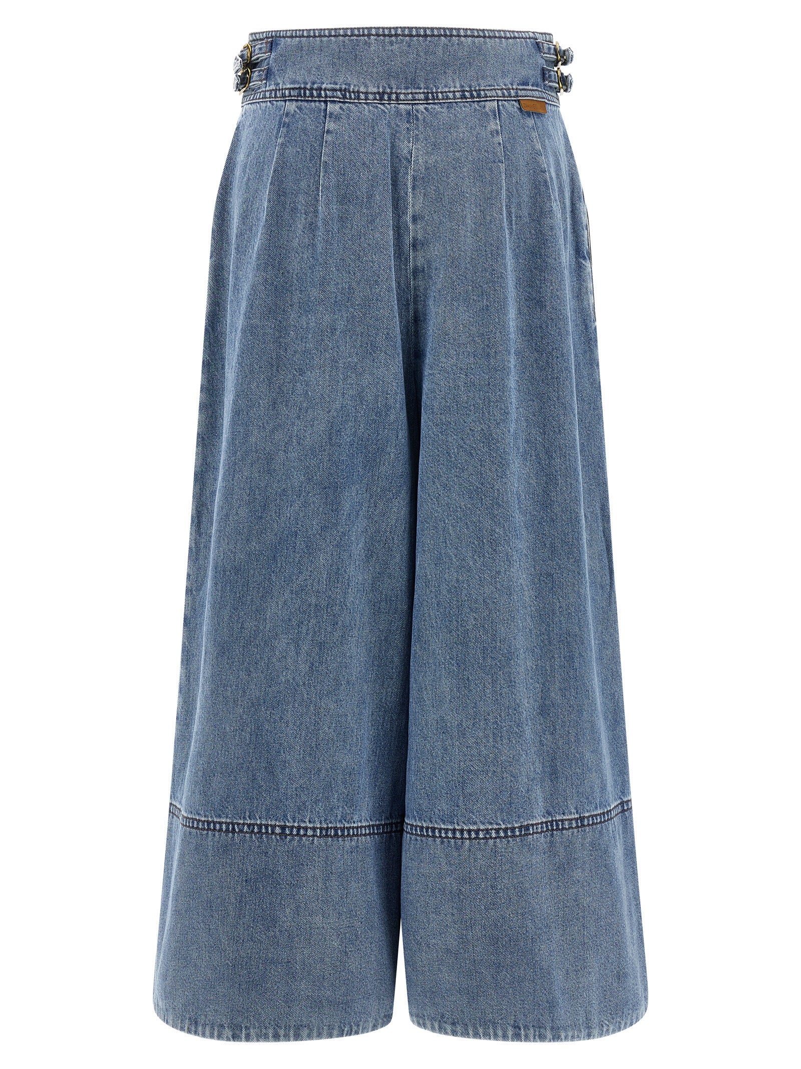 Blue Cotton Cropped Jeans