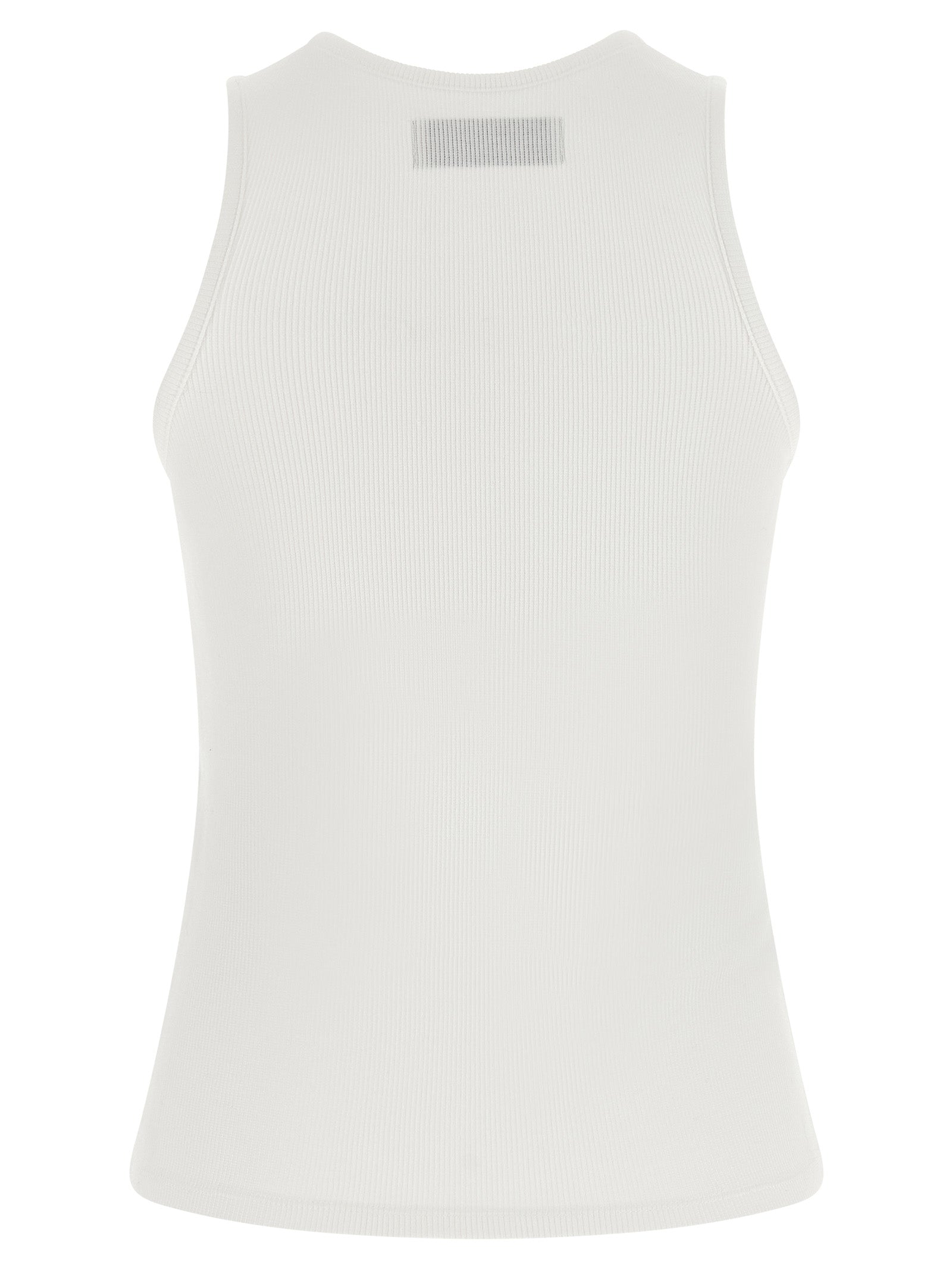 White Cotton Sleeveles T-Shirt
