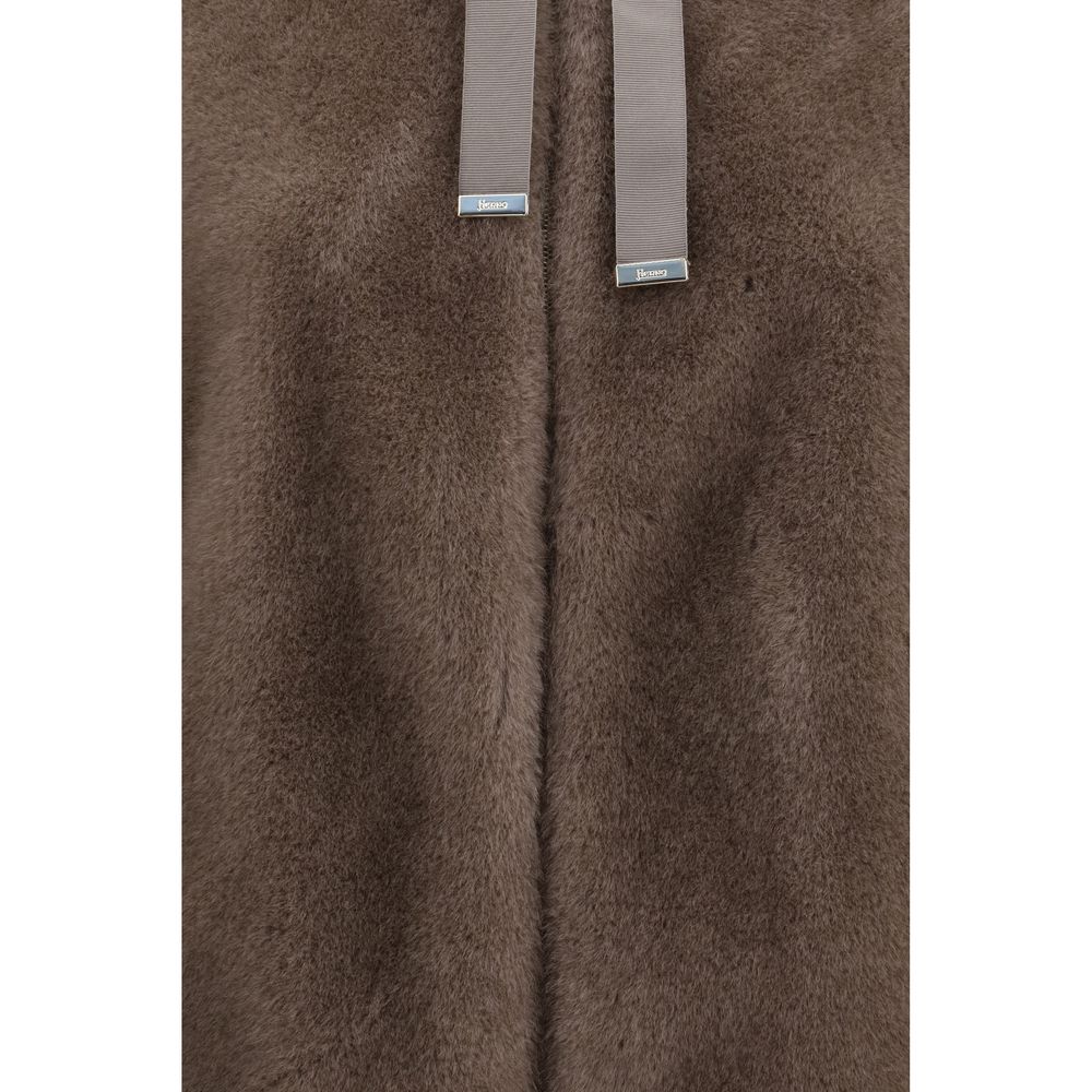 Brown Polyester Full-Length Jacket