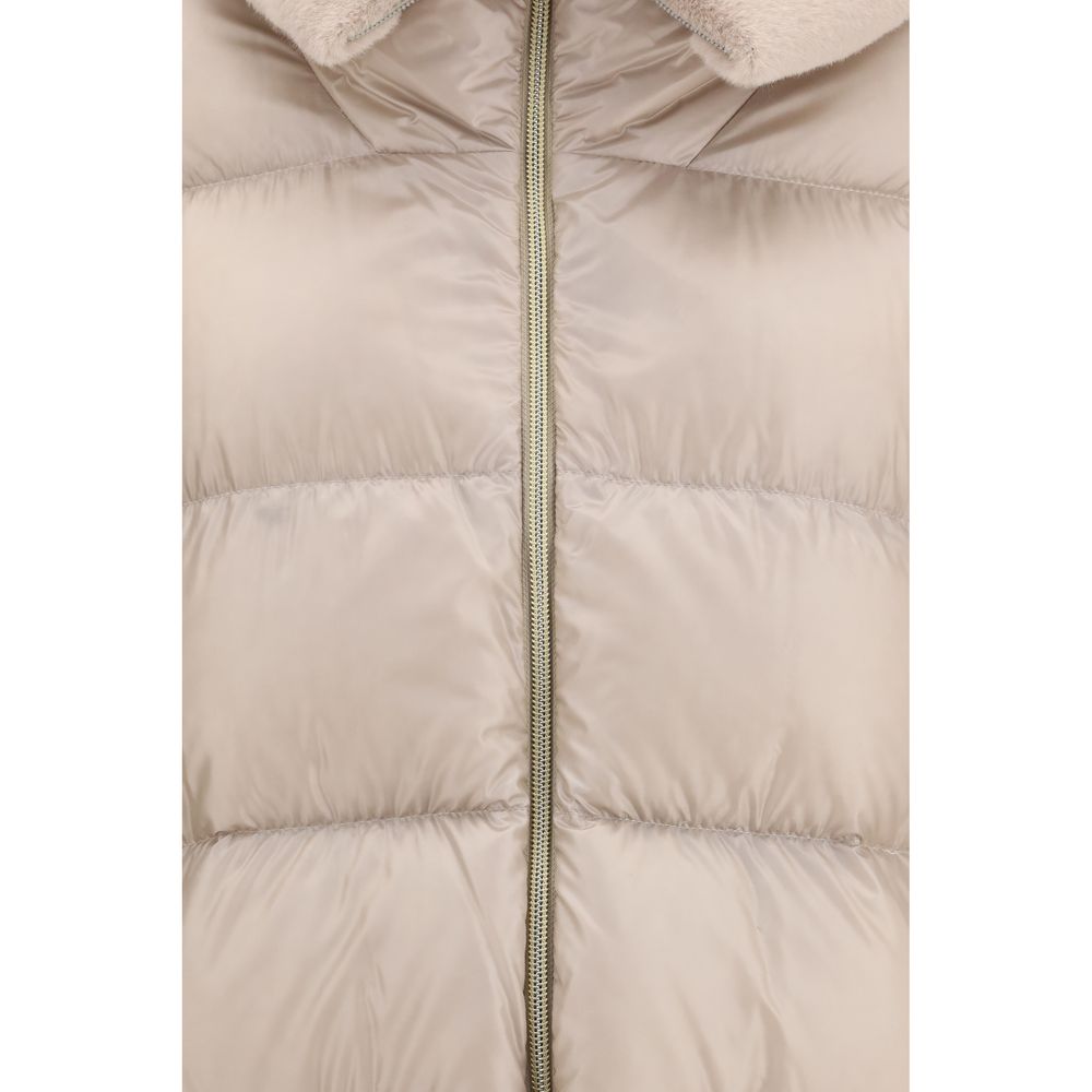 Beige Goose Down Full-Length Jacket