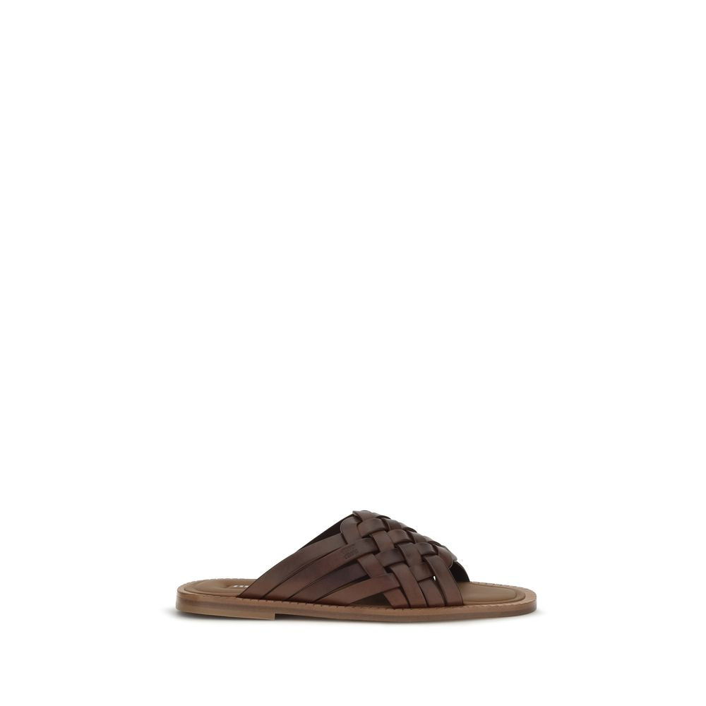 Miu Miu Brown Calf Leather Bos Taurus Flat Sandals
