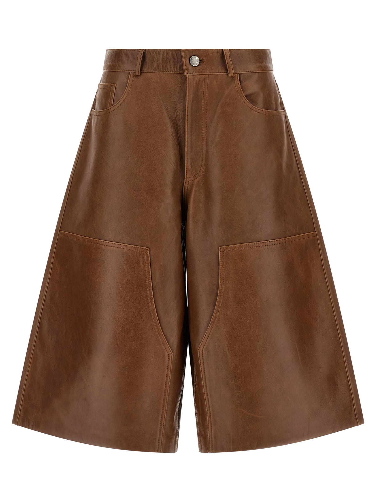 Brown Lambskin Bermuda Shorts