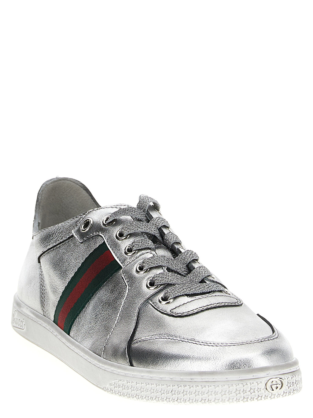 Gucci Silver Lamb Leather Low Top Sneakers