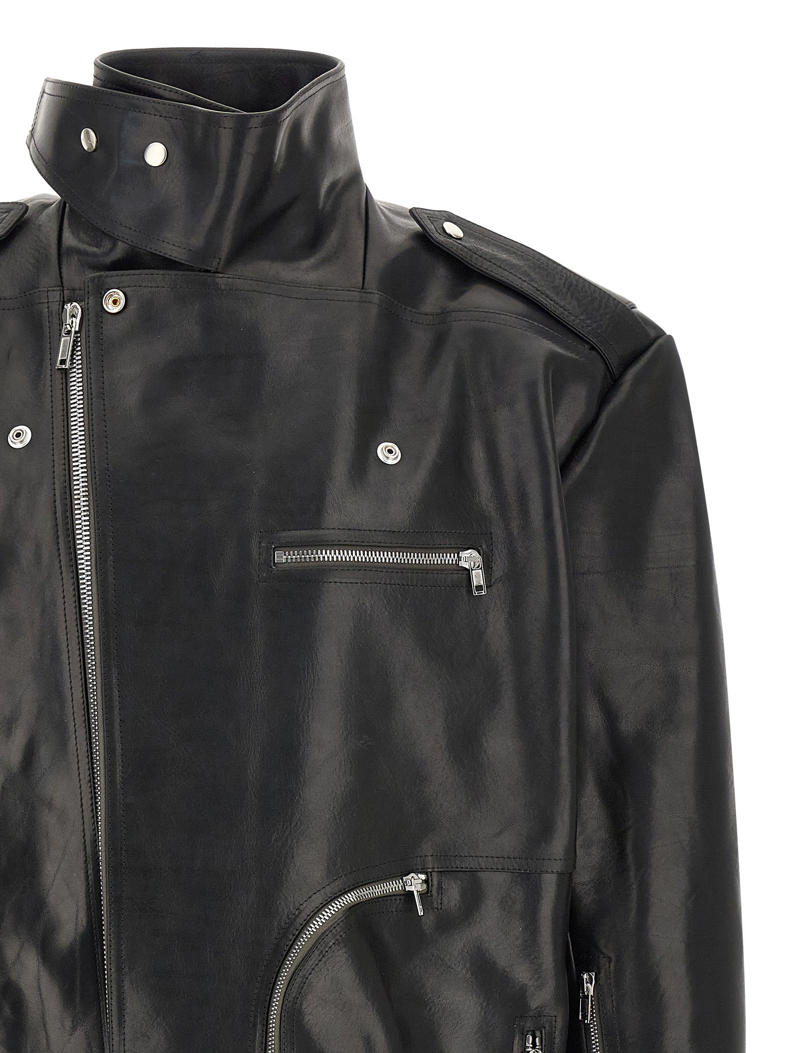 Rick Owens Black Bull Skin Leather Jacket