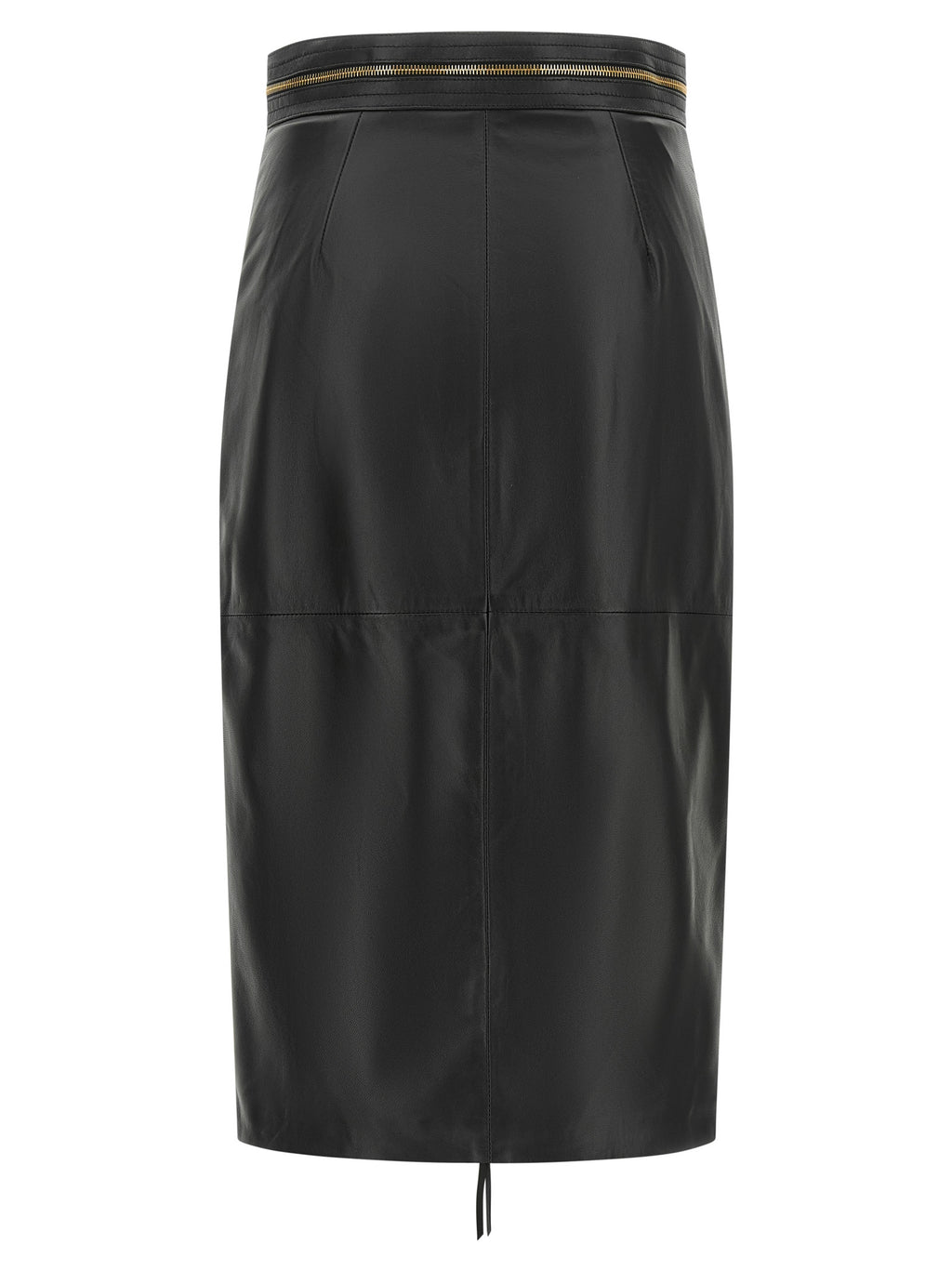 Elisabetta Franchi Black Lambskin Midi Skirt