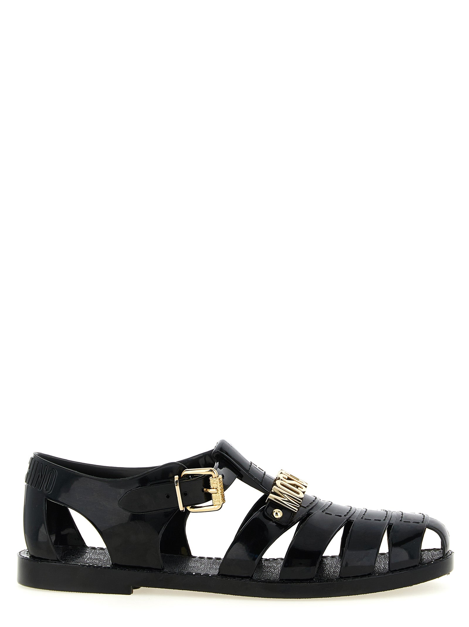 Moschino Black Pvc Flat Sandals