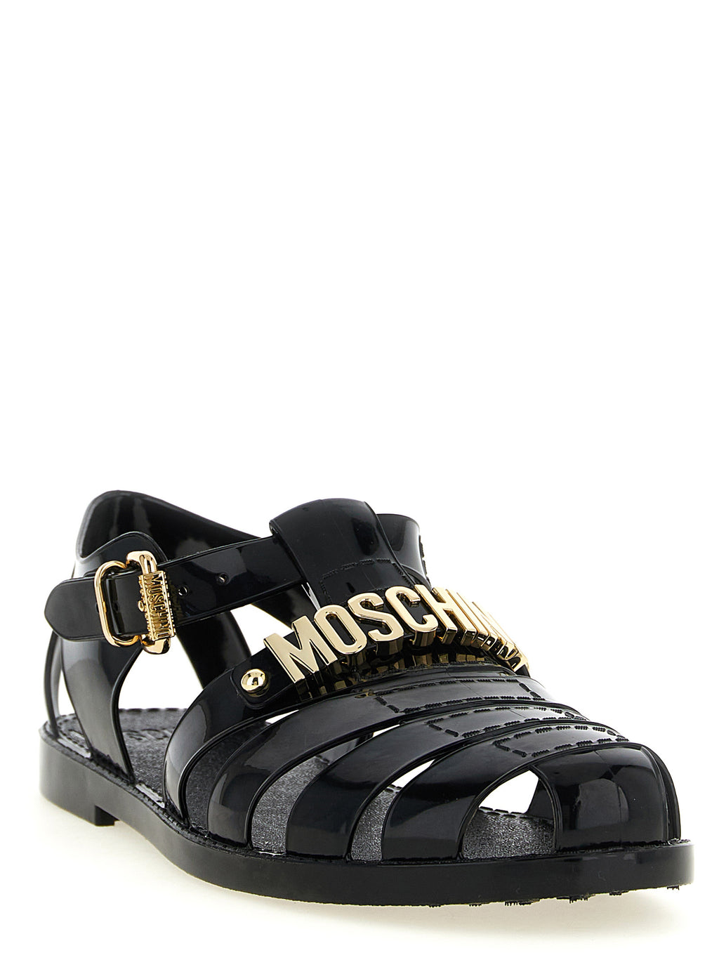 Moschino Black Pvc Flat Sandals