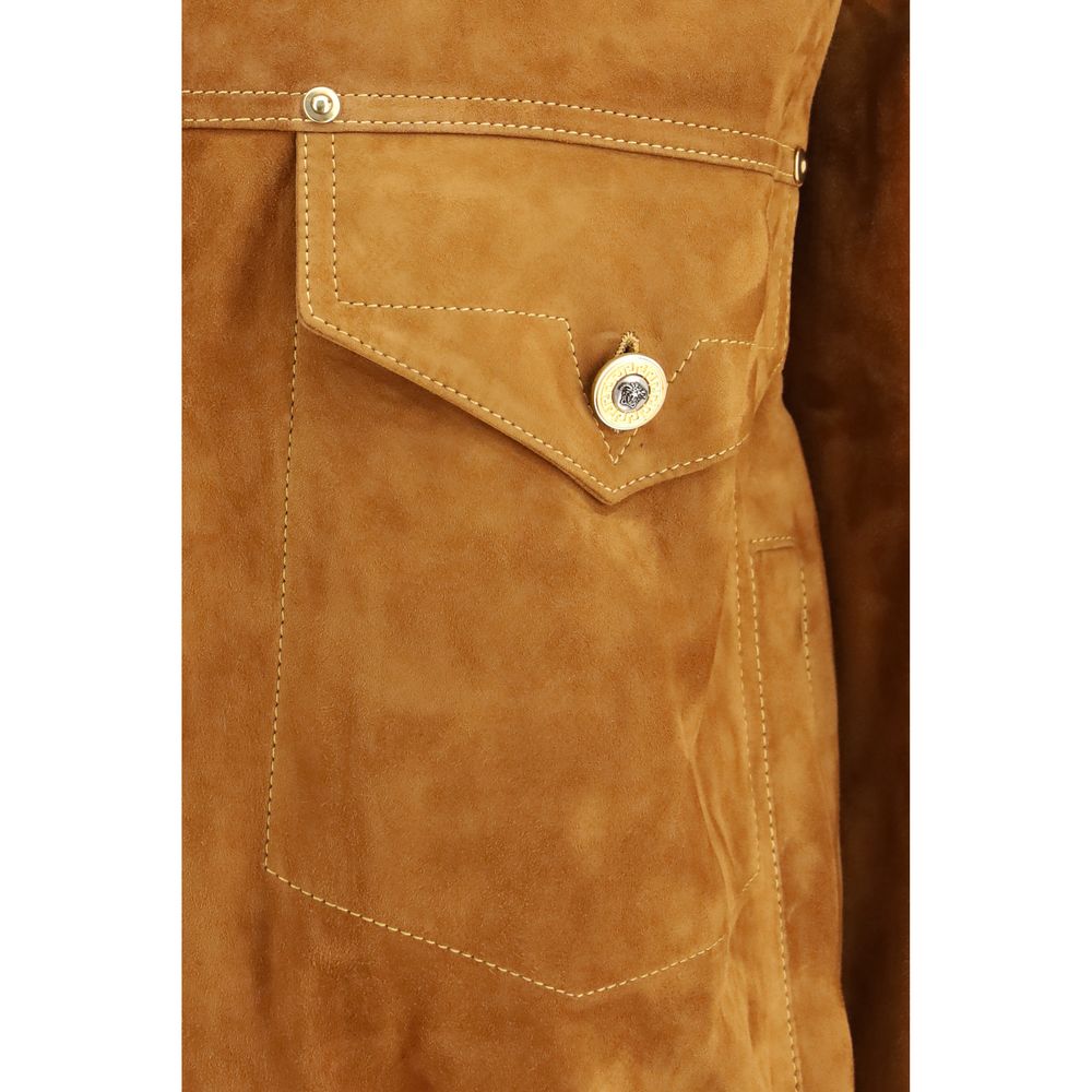 Versace Brown Lamb Ovis Aries Aries Leather Jacket