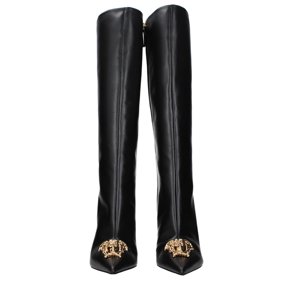 Versace Black Leather High Heel Boots