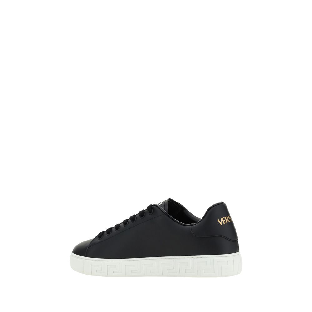 Versace Black Calf Leather Bos Taurus Low Top Sneakers