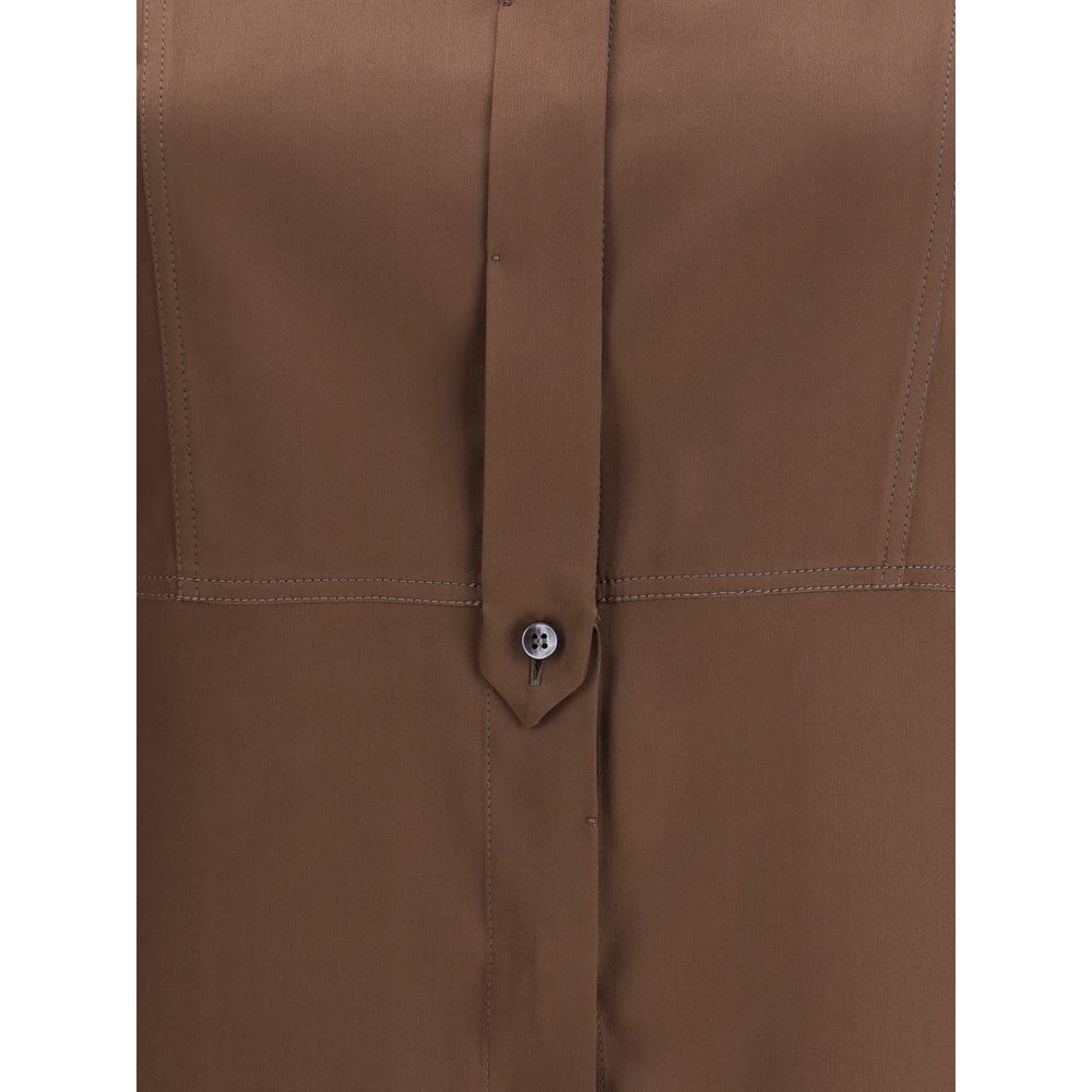 Brunello Cucinelli Brown Silk Dress Shirt