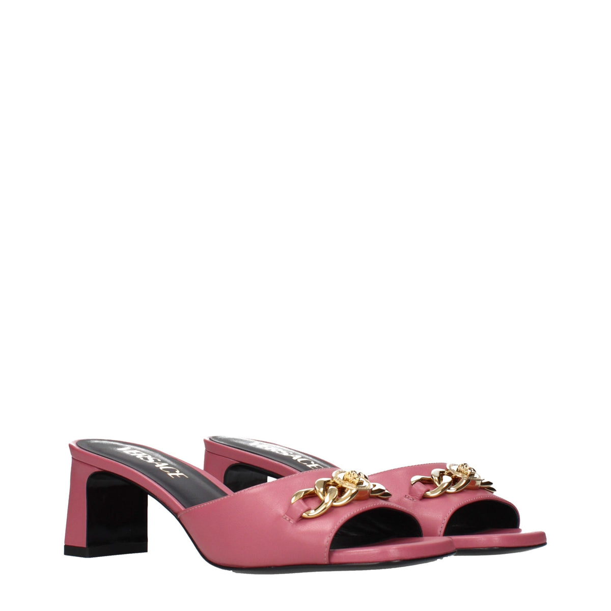 Versace Pink Leather Flat Sandals