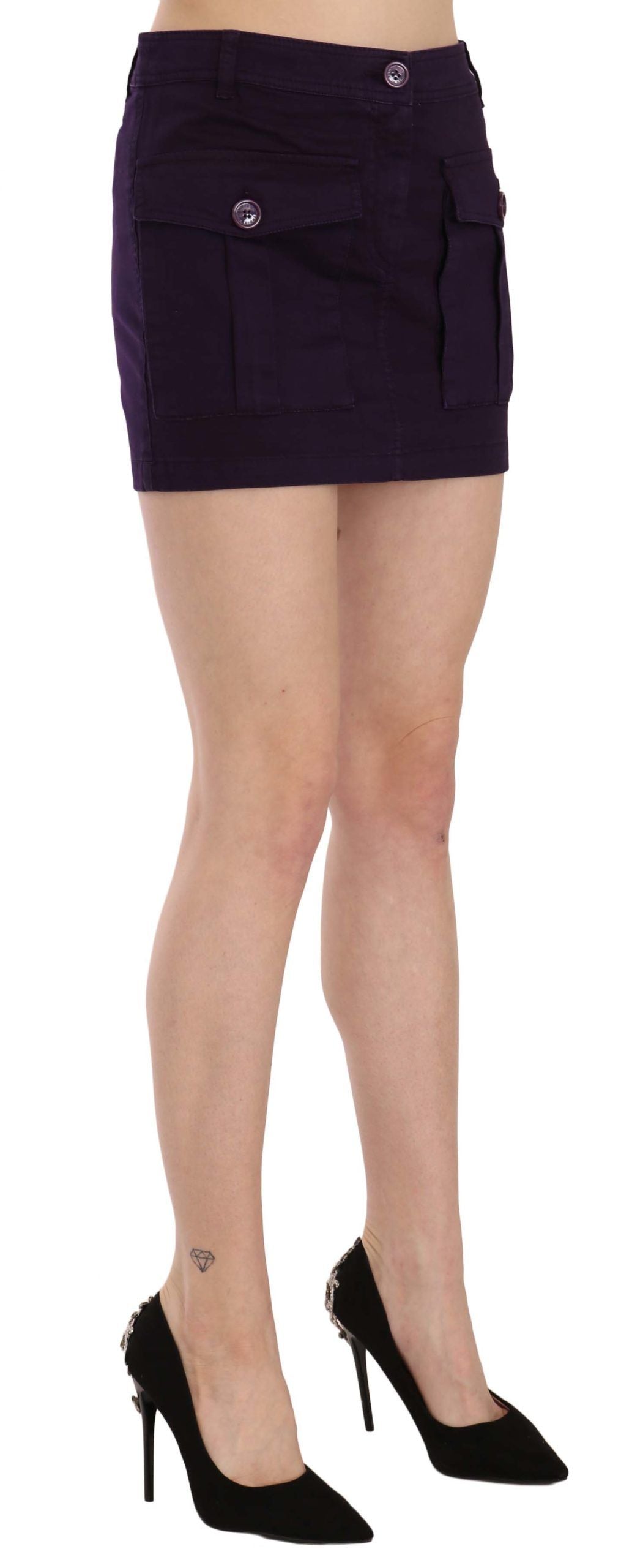 Purple High Waist Button Pocket A-line Mini Skirt