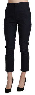 Black High Waist Capri Cropped Cotton Pants