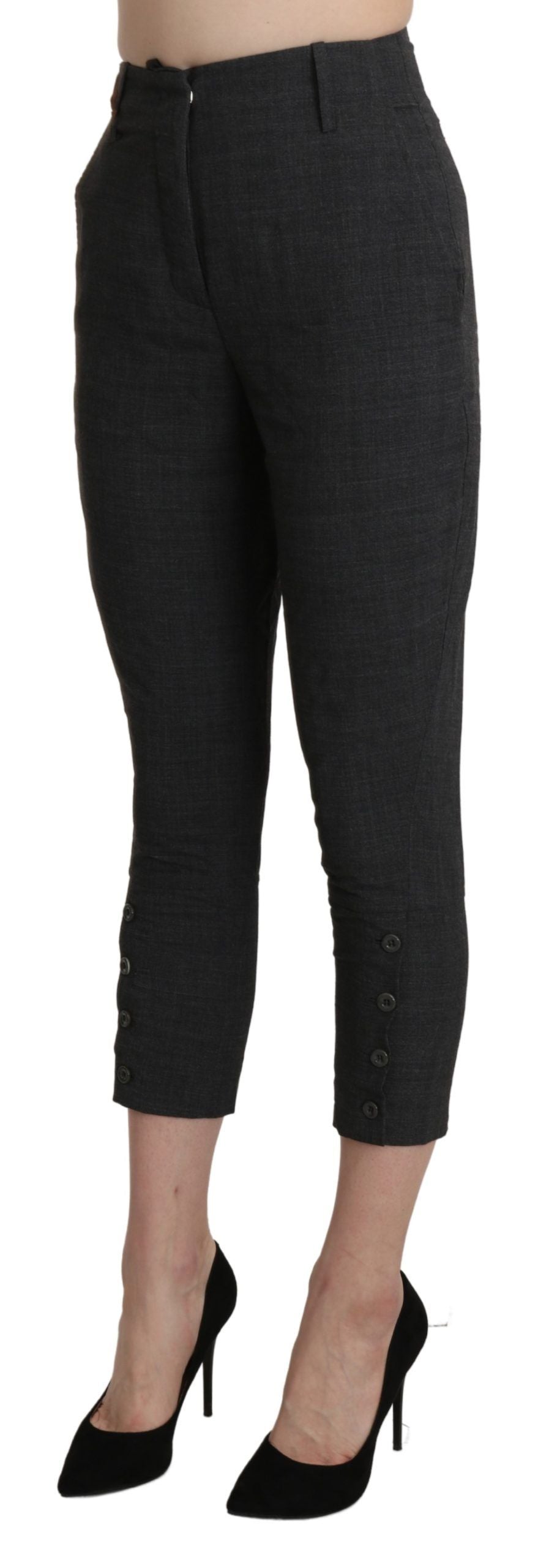 Gray High Waist Capri Cropped Cotton Pants