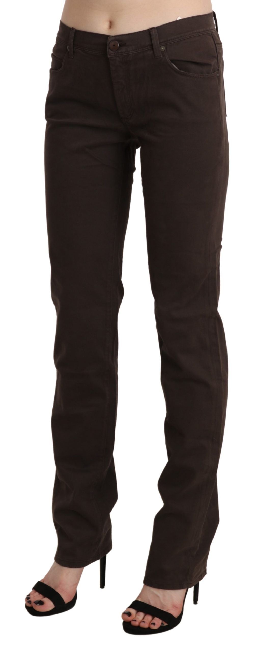 Brown Mid Waist Skinny Slim Trouser Cotton Jeans