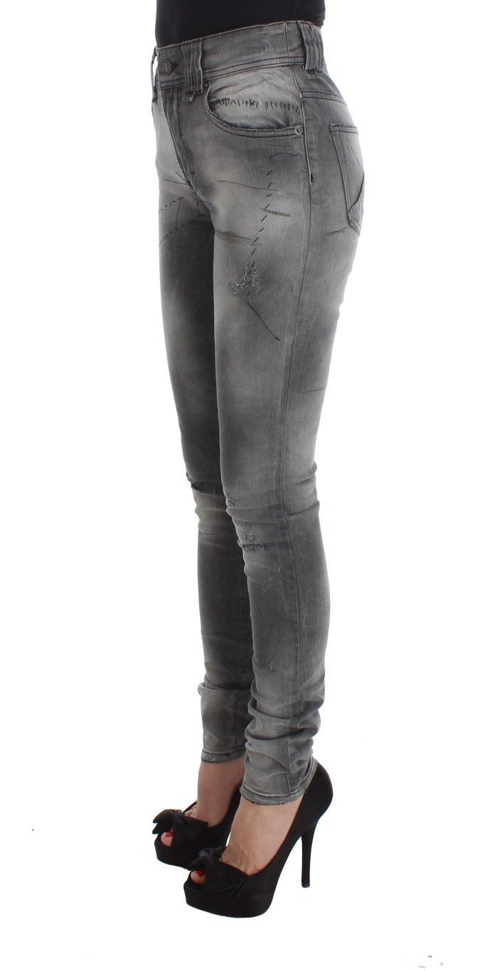 Gray Wash Cotton Blend Slim Fit Denim Jeans Pants